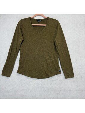 Toad&Co Shirt Womens Medium Green V Neck Long Sleeve Slub Knit Top Stretch
